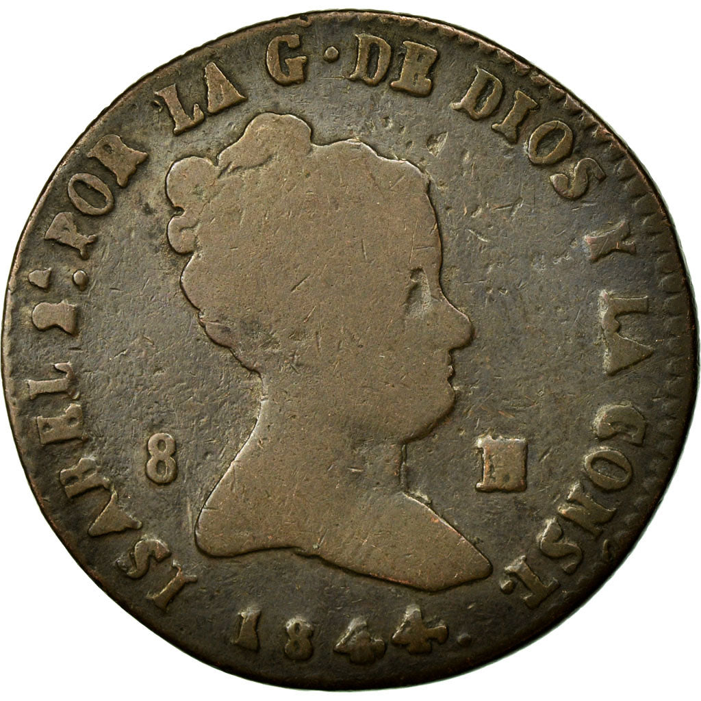 Coin, Spain, Isabel II, 8 Maravedis, 1844, Segovia, VF(20-25), Copper, KM:531.3