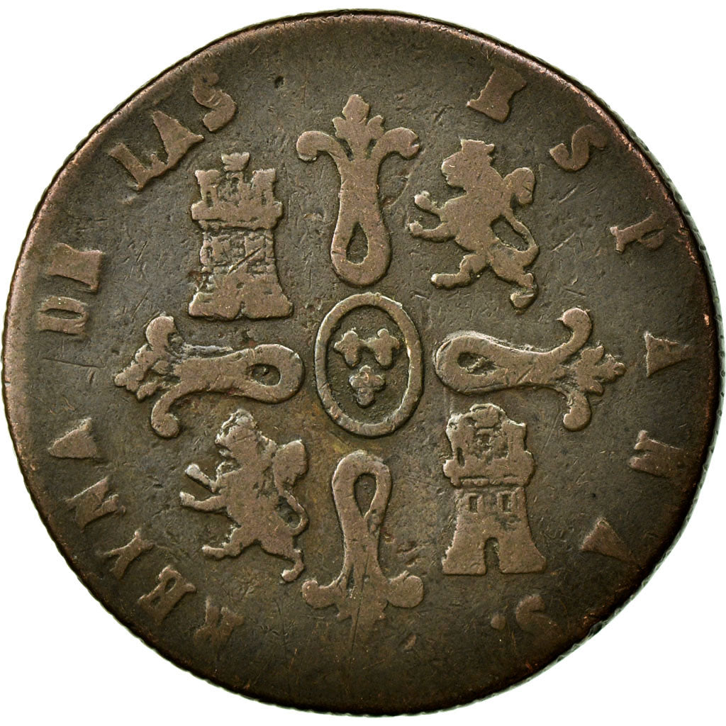 Coin, Spain, Isabel II, 8 Maravedis, 1844, Segovia, VF(20-25), Copper, KM:531.3