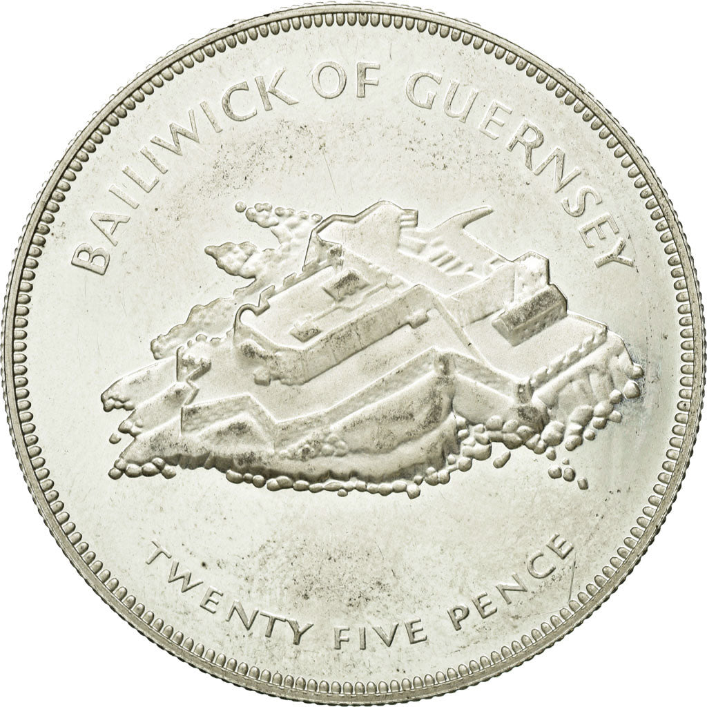 Münze, Guernsey, Elizabeth II, 25 Pence, 1977, VZ, Silber, KM:31a