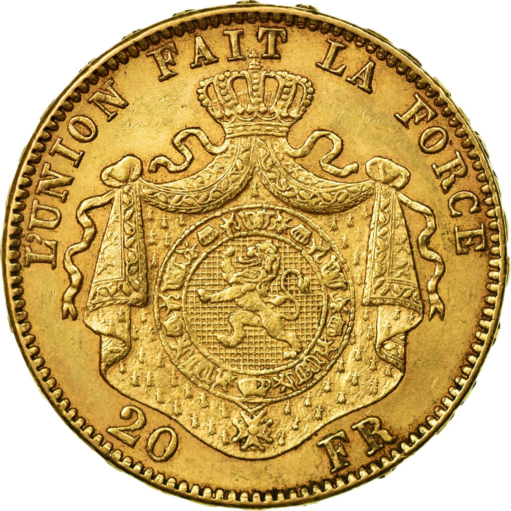 Coin, Belgium, Leopold II, 20 Francs, 20 Frank, 1877, AU(55-58), Gold, KM:37