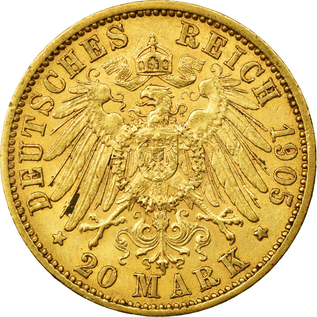 Moneta, Stati tedeschi, WURTTEMBERG, Wilhelm II, 20 Mark, 1905, Freudenstadt