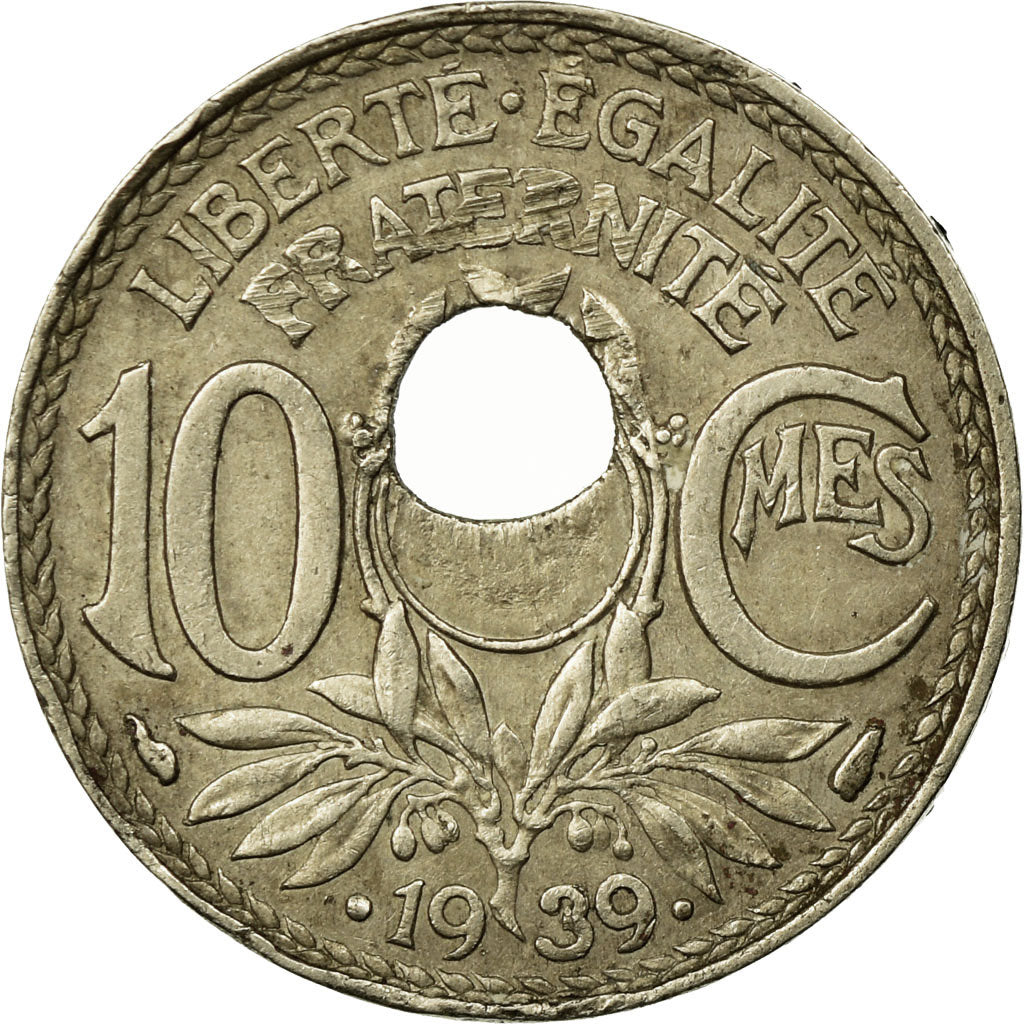 Moneda, Francia, Lindauer, 10 Centimes, 1939, Trou Décentré, MBC, Níquel -