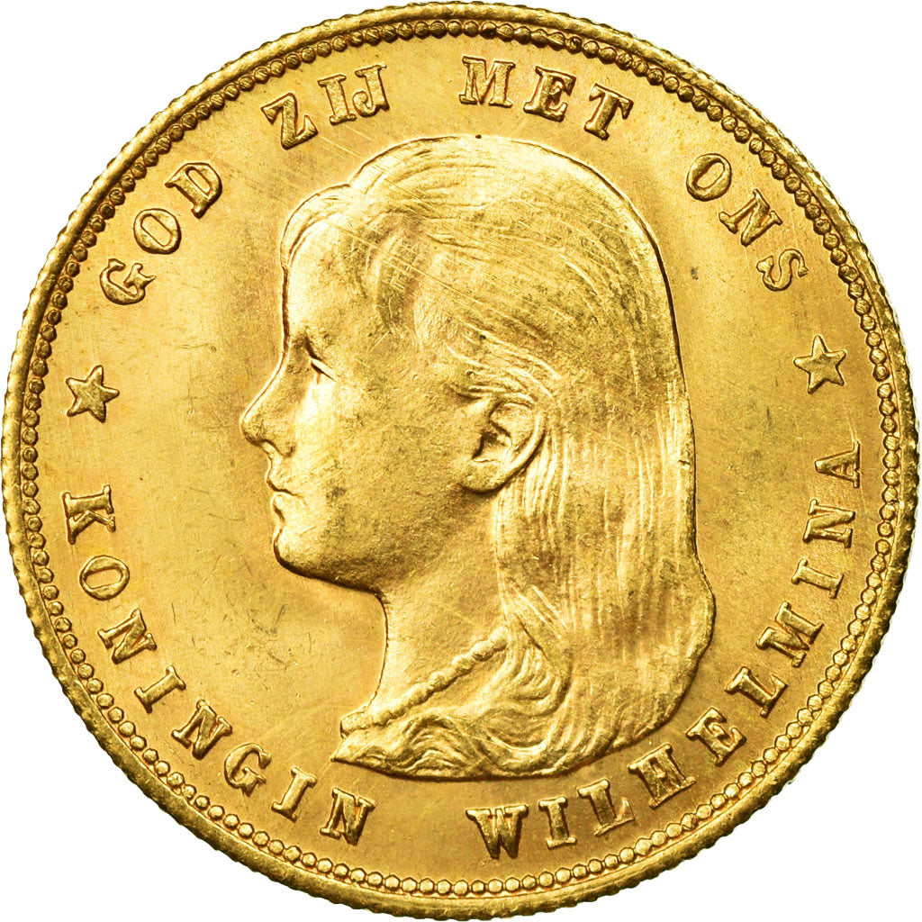 Coin, Netherlands, Wilhelmina I, 10 Gulden, 1897, AU(55-58), Gold, KM:118