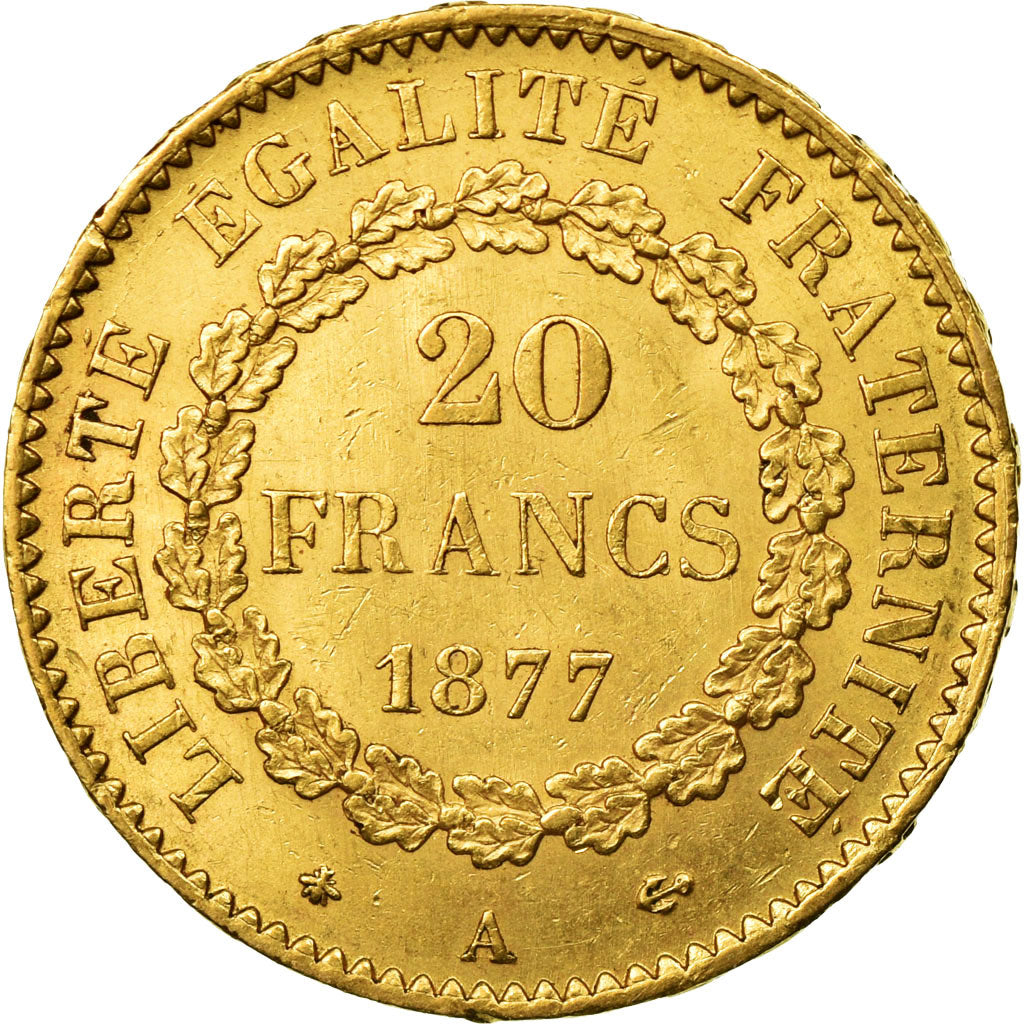 Munten, Frankrijk, Génie, 20 Francs, 1877, Paris, PR, Goud, KM:825
