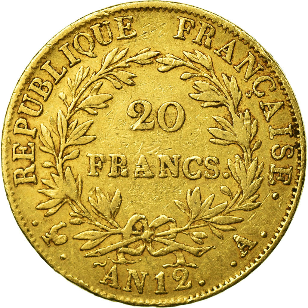 Moeda, França, Napoléon I, 20 Francs, An 12, Paris, EF(40-45), Dourado