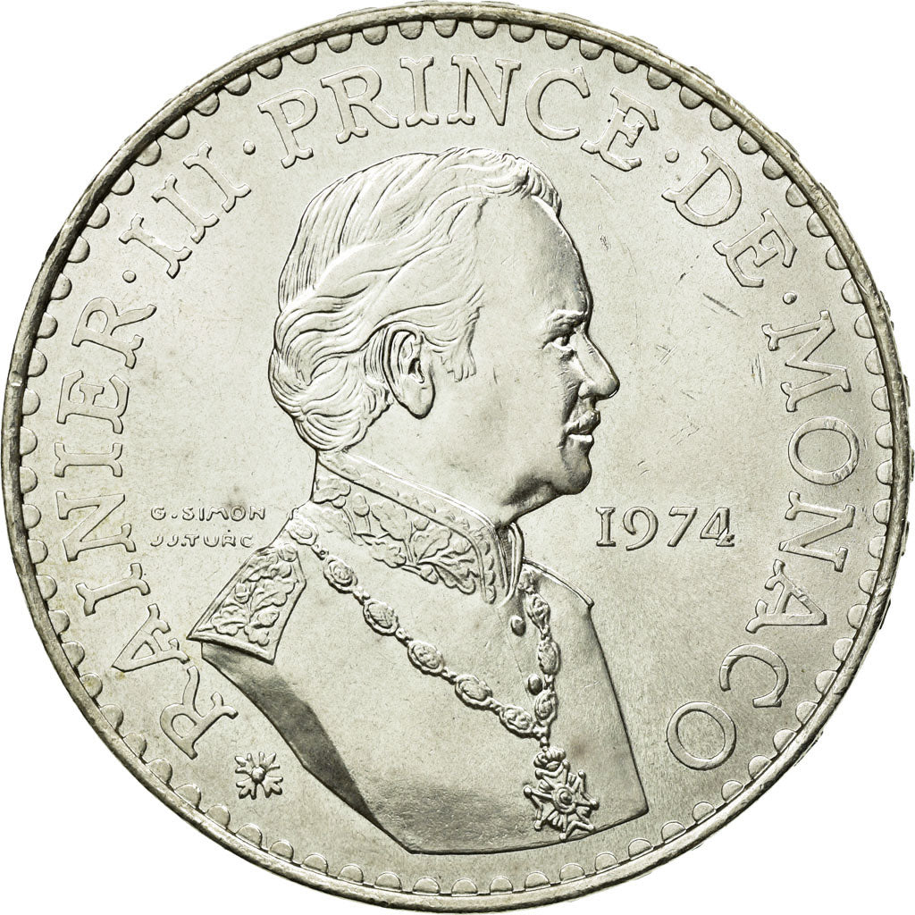 Coin, Monaco, Rainier III, 50 Francs, 1974, AU(55-58), Silver, KM:152.1