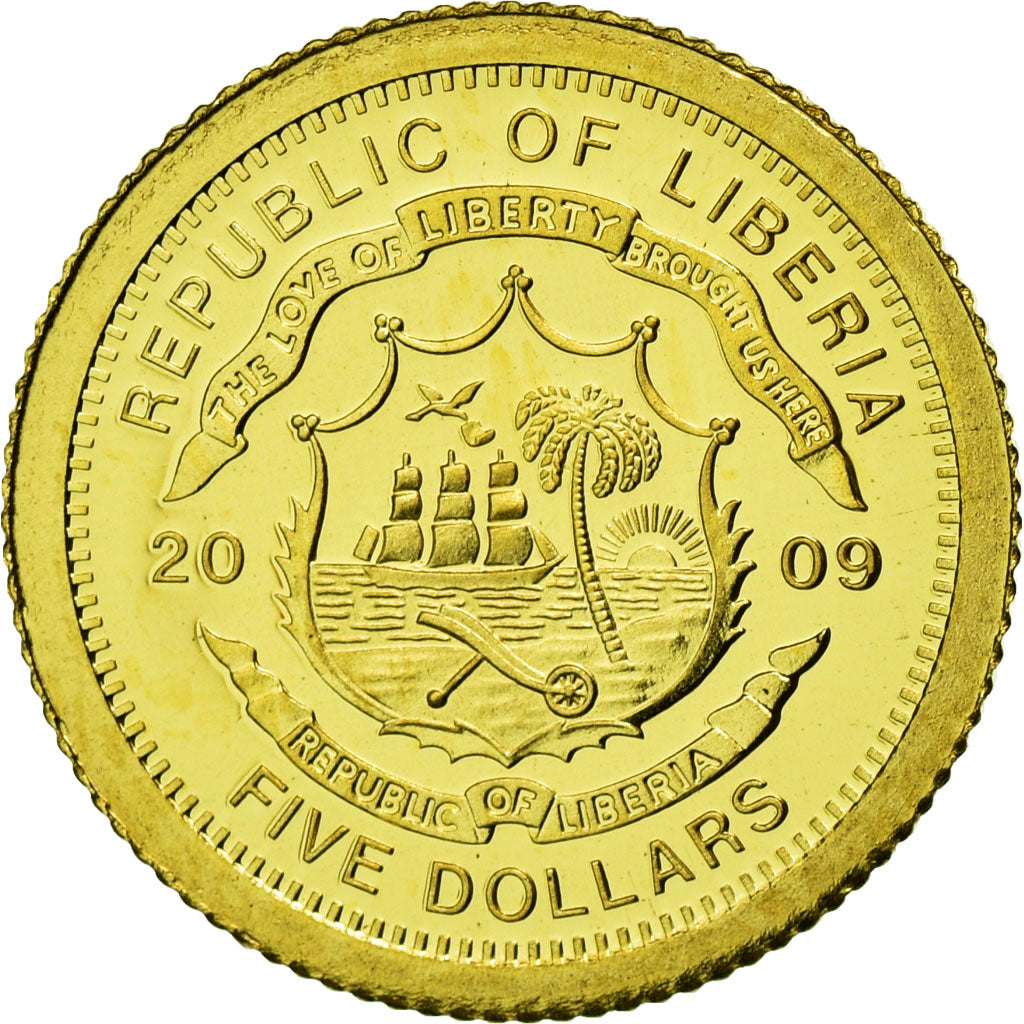 Coin, Liberia, 5 Dollars, 2009, Barack Obama, MS(65-70), Gold, KM:New