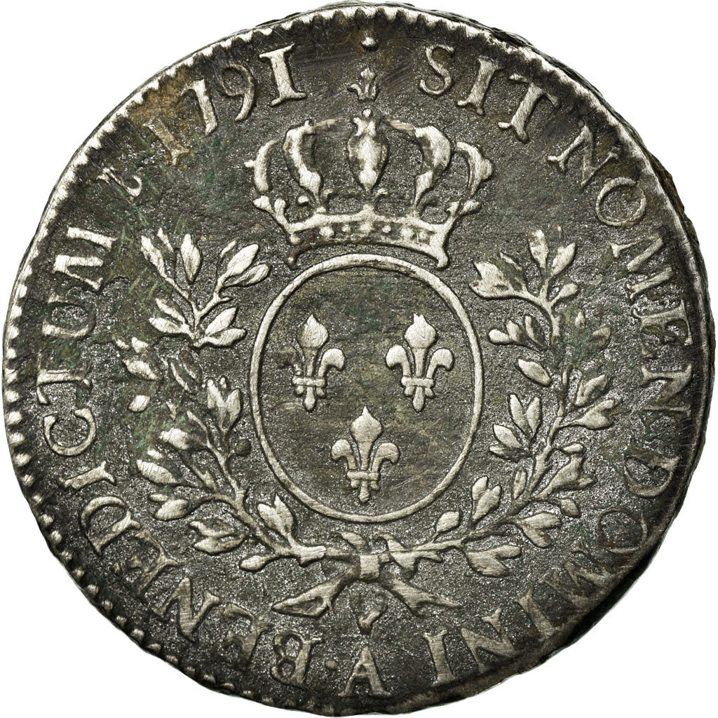 Moeda, França, Louis XVI, 1/2 Écu, 1/2 ECU, 44 Sols, 1791, Paris, VF(30-35)