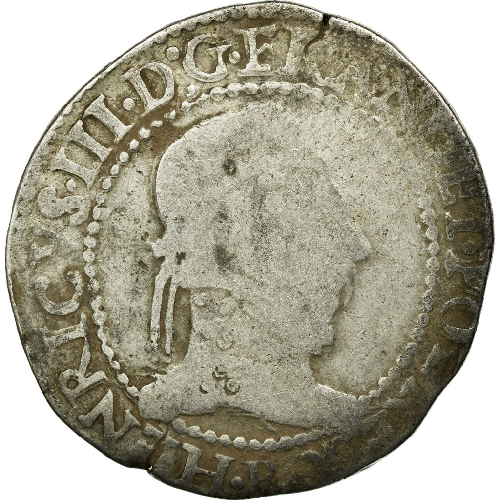 Coin, France, Henri III, Franc au Col Plat, 1577, Rouen, F(12-15), Silver