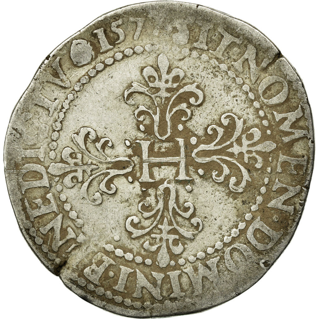 Coin, France, Henri III, Franc au Col Plat, 1577, Rouen, F(12-15), Silver