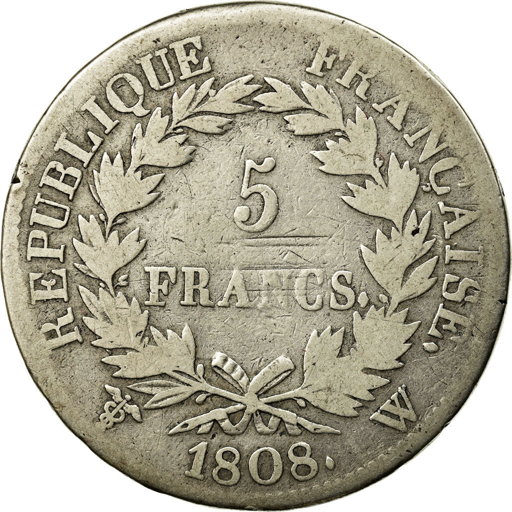 Monnaie, France, Napoléon I, 5 Francs, 1808, Lille, B+, Argent, Gadoury:583