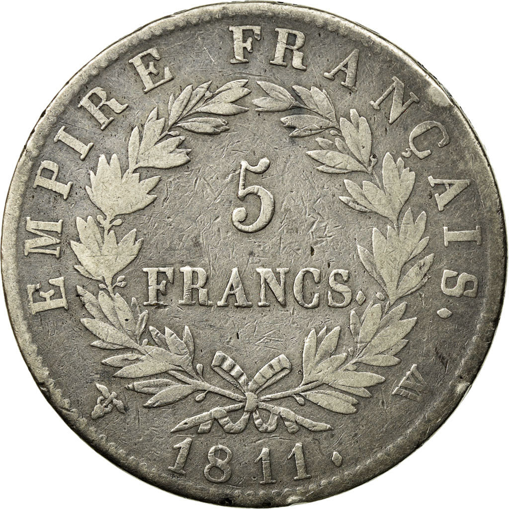 Moneta, Francja, Napoléon I, 5 Francs, 1811, Lille, VF(30-35), Srebro