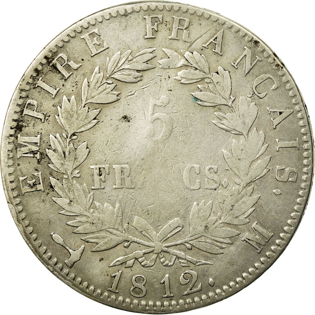 Moneda, Francia, Napoléon I, 5 Francs, 1812, Toulouse, BC+, Plata, KM:694.10