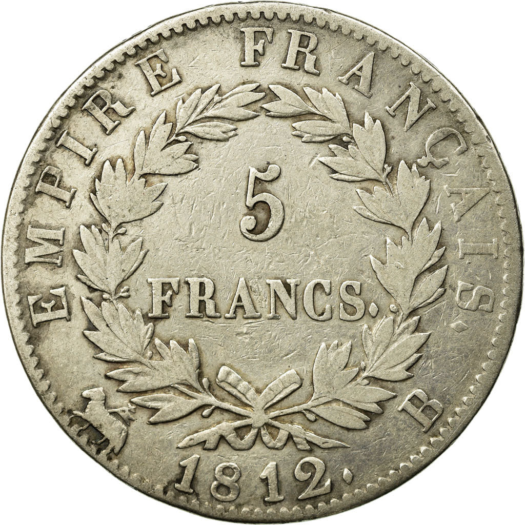 Munten, Frankrijk, Napoléon I, 5 Francs, 1812, Rouen, FR+, Zilver, KM:694.2