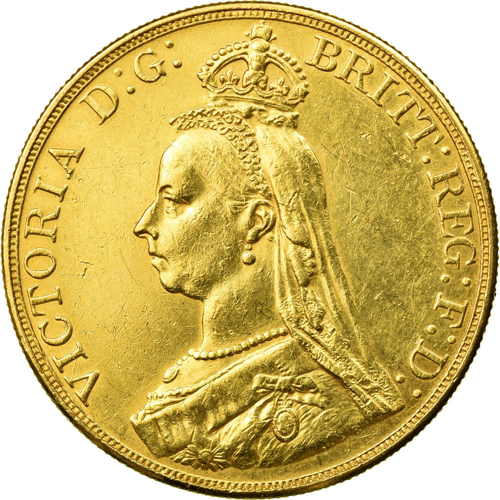Coin, Great Britain, Victoria, 5 Pounds, 1887, AU(50-53), Gold, KM:769