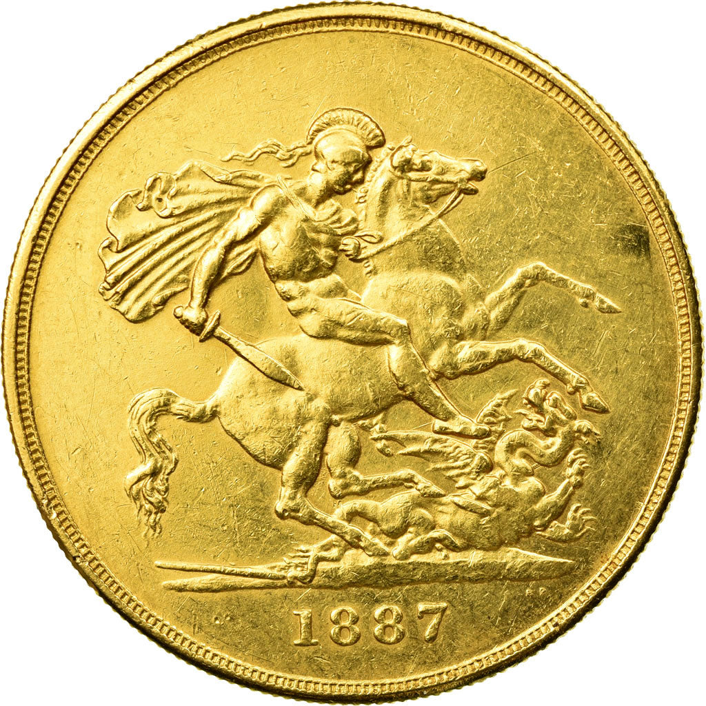 Coin, Great Britain, Victoria, 5 Pounds, 1887, AU(50-53), Gold, KM:769