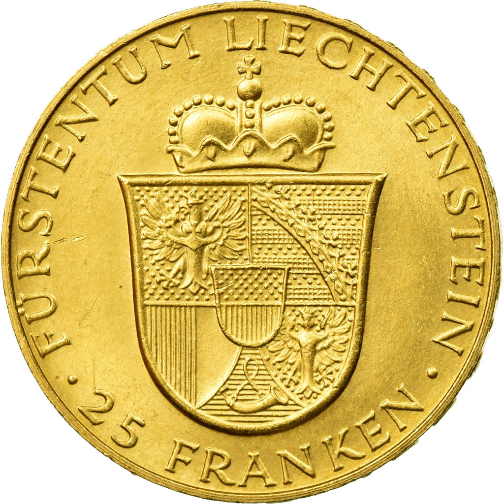 Münze, Liechtenstein, Prince Franz Josef II, 25 Franken, 1956, VZ, Gold, KM:15