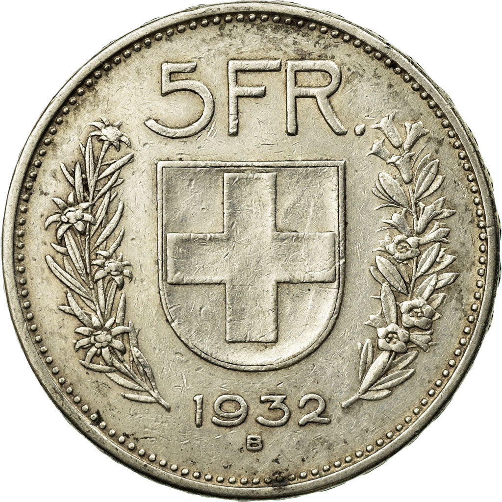 Coin, Switzerland, 5 Francs, 1932, Bern, EF(40-45), Silver, KM:40