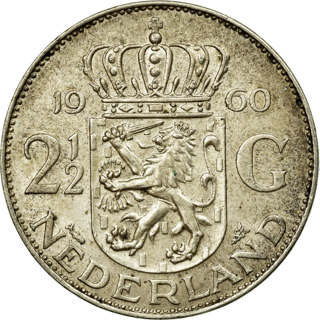 Münze, Niederlande, Juliana, 2-1/2 Gulden, 1960, VZ, Silber, KM:185