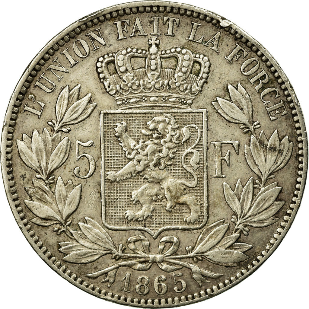 Coin, Belgium, Leopold I, 5 Francs, 5 Frank, 1865, EF(40-45), Silver, KM:17