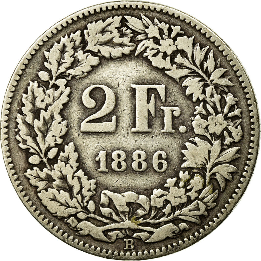 Coin, Switzerland, 2 Francs, 1886, Bern, VF(20-25), Silver, KM:21