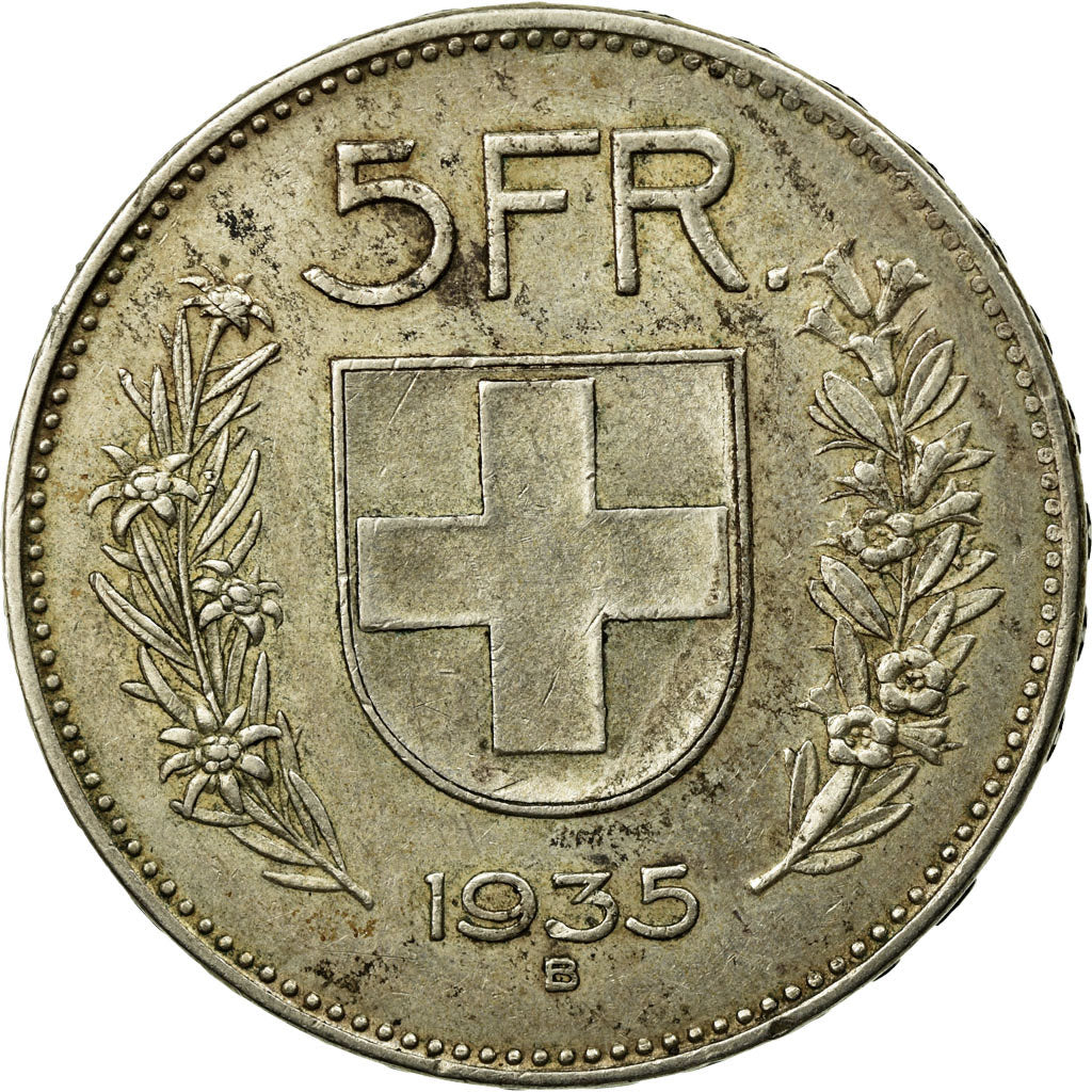 Coin, Switzerland, 5 Francs, 1935, Bern, EF(40-45), Silver, KM:40