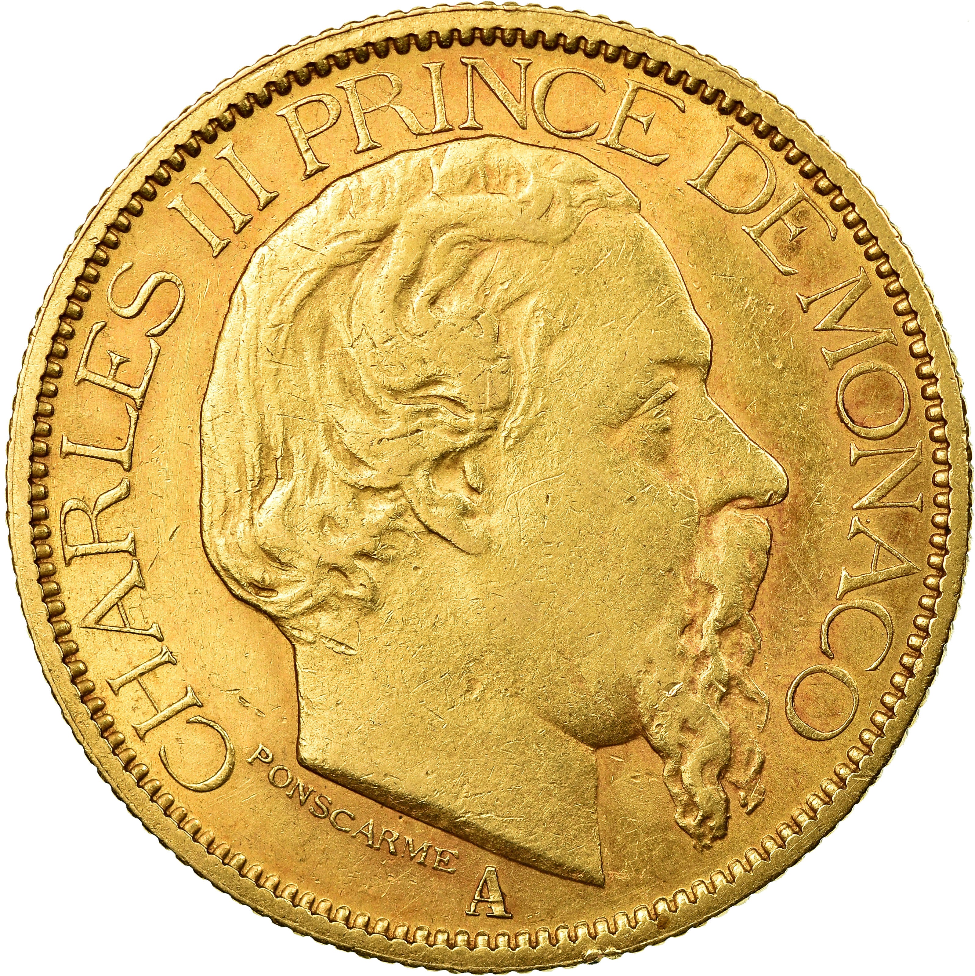 Coin, Monaco, Charles III, 100 Francs, Cent, 1884, Paris, AU(50-53), Gold