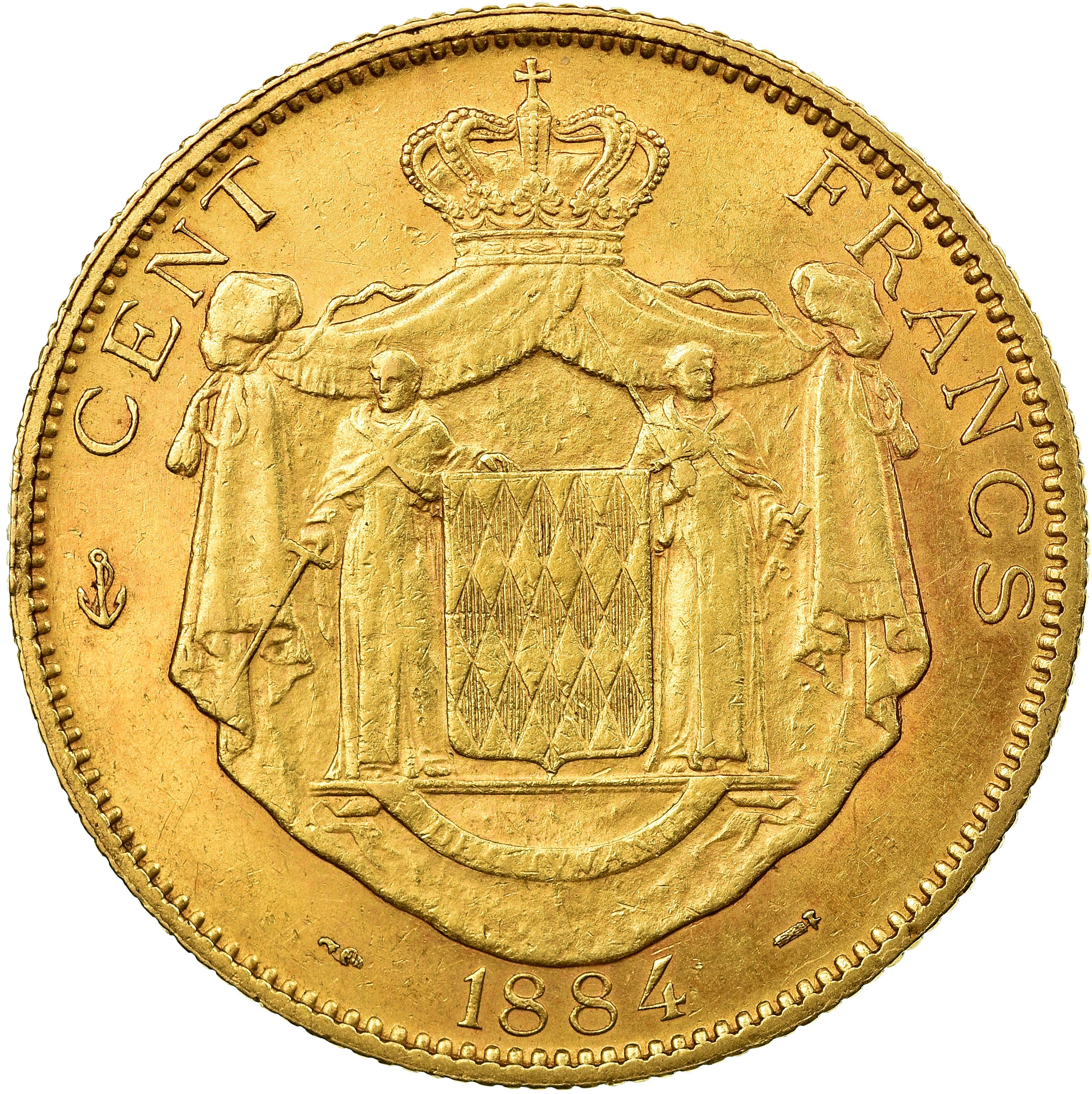 Coin, Monaco, Charles III, 100 Francs, Cent, 1884, Paris, AU(50-53), Gold