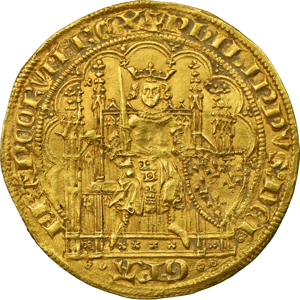 França, Philippe VI, Ecu d'or à la chaise, 6th emission, AU(50-53), Dourado