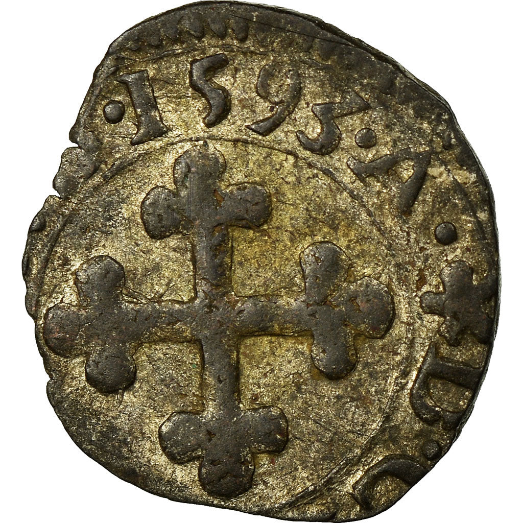 SAVOY, Charles Emmanuel I, 1/4 Sol, 1593, Chambéry, AU(50-53), Billon
