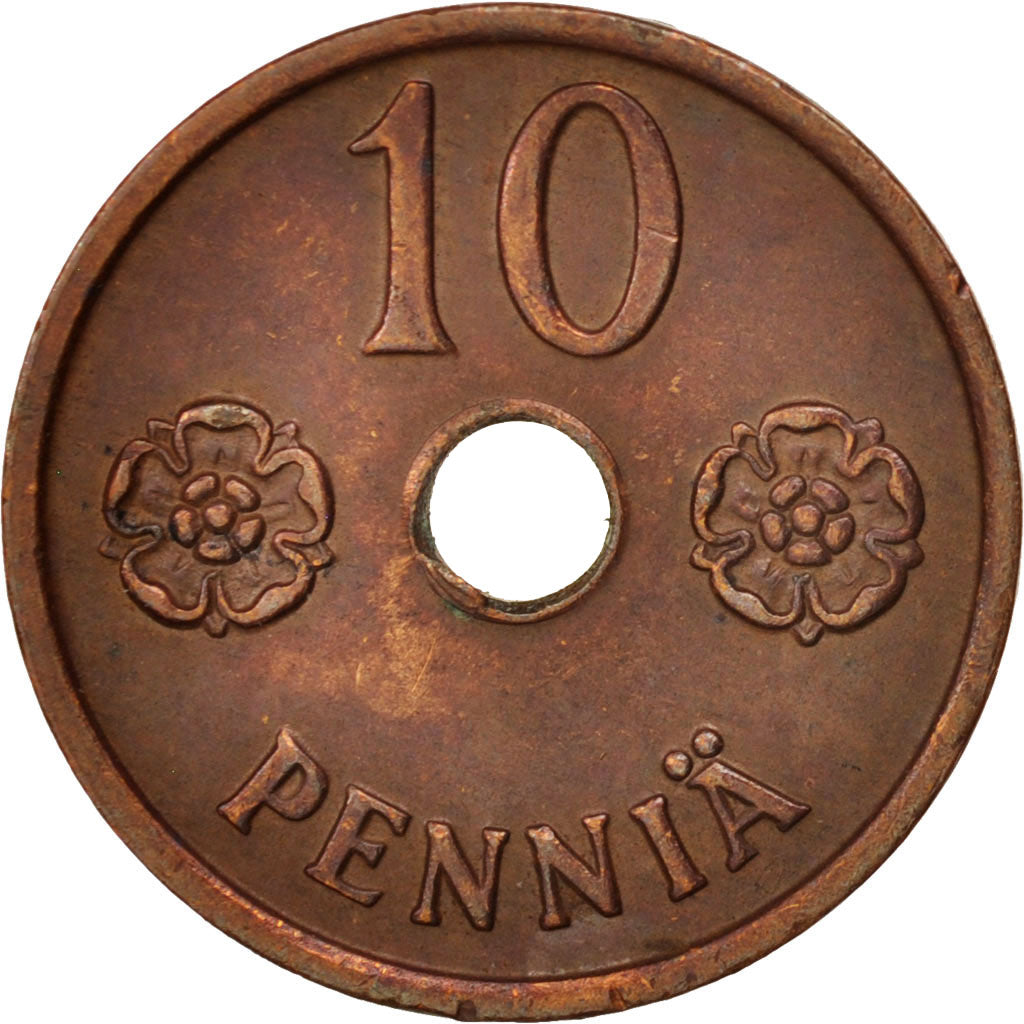 Finlandia, 10 Pennia, 1942, BB+, Rame, KM:33.1