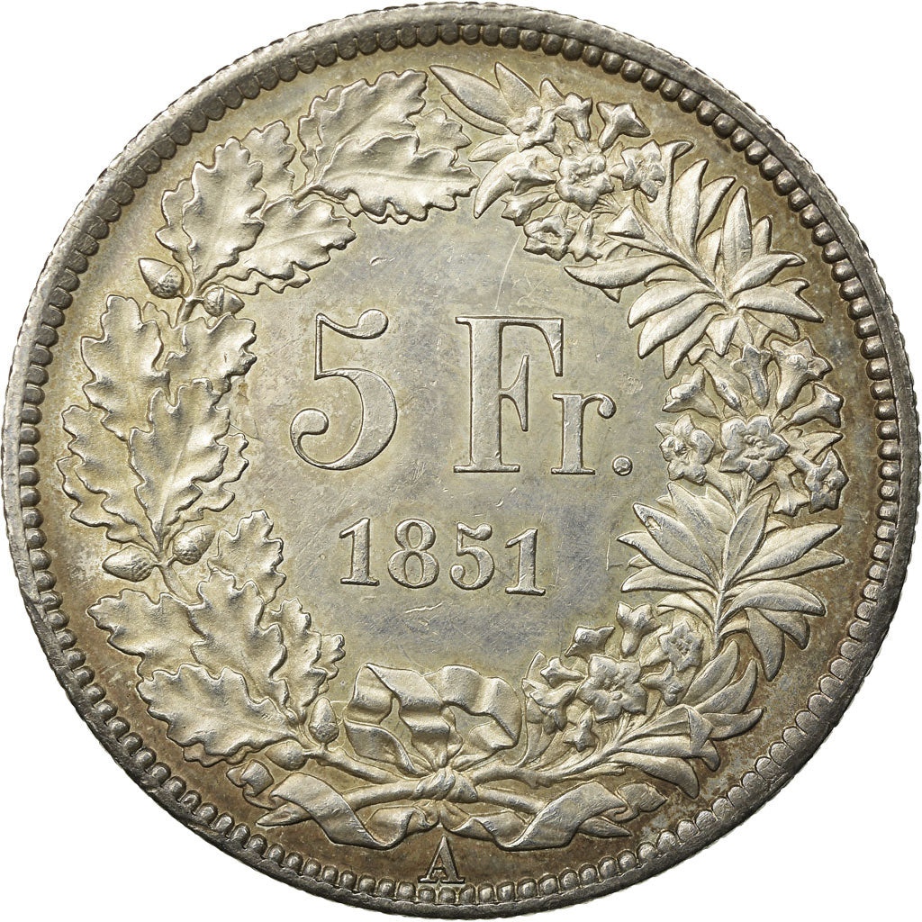 Moneta, Svizzera, 5 Francs, 1851, Paris, SPL-, Argento, KM:11