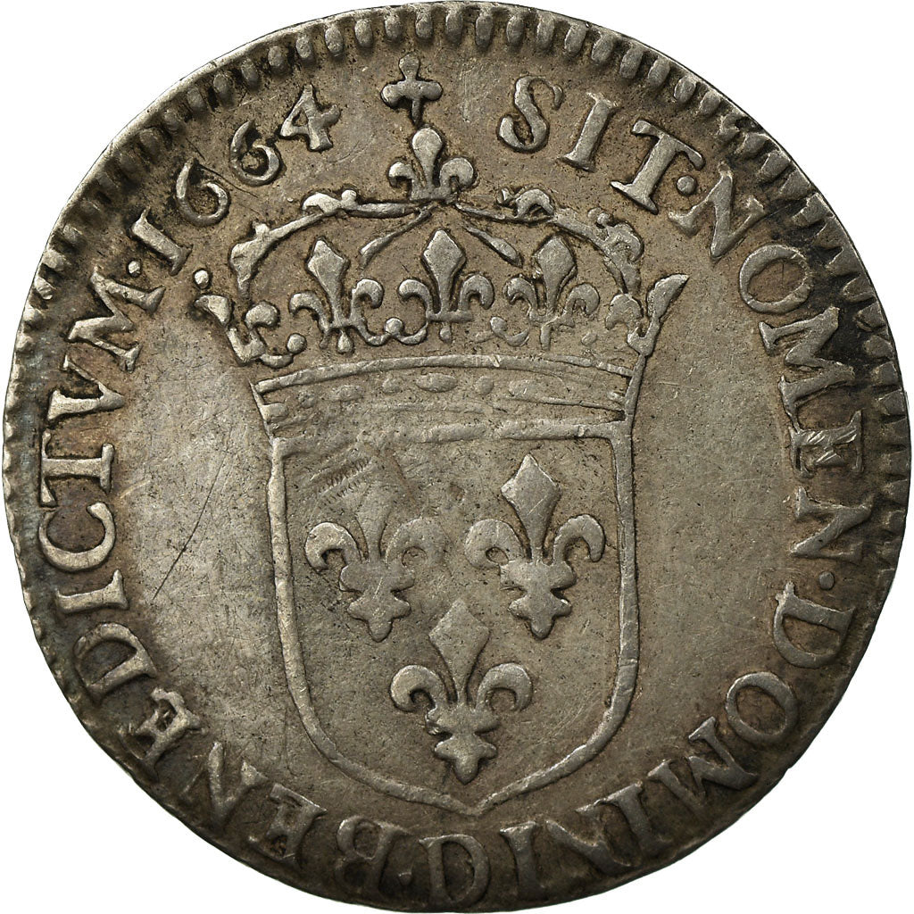 Monnaie, France, Louis XIV, 1/12 Écu au buste juvénile, 1/12 ECU,1664,Lyon
