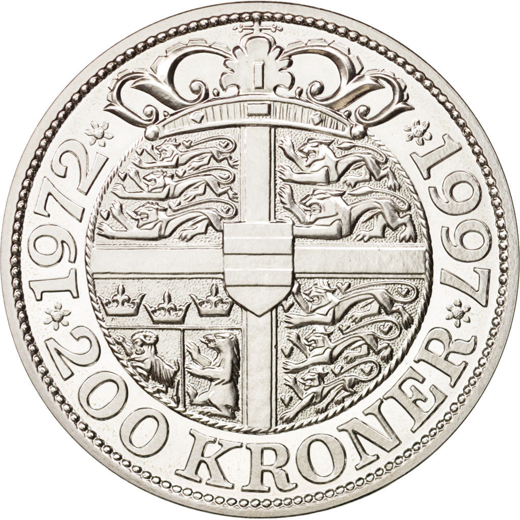 Coin, Denmark, Margrethe II, 200 Kroner, 1997, MS(65-70), Silver, KM:884