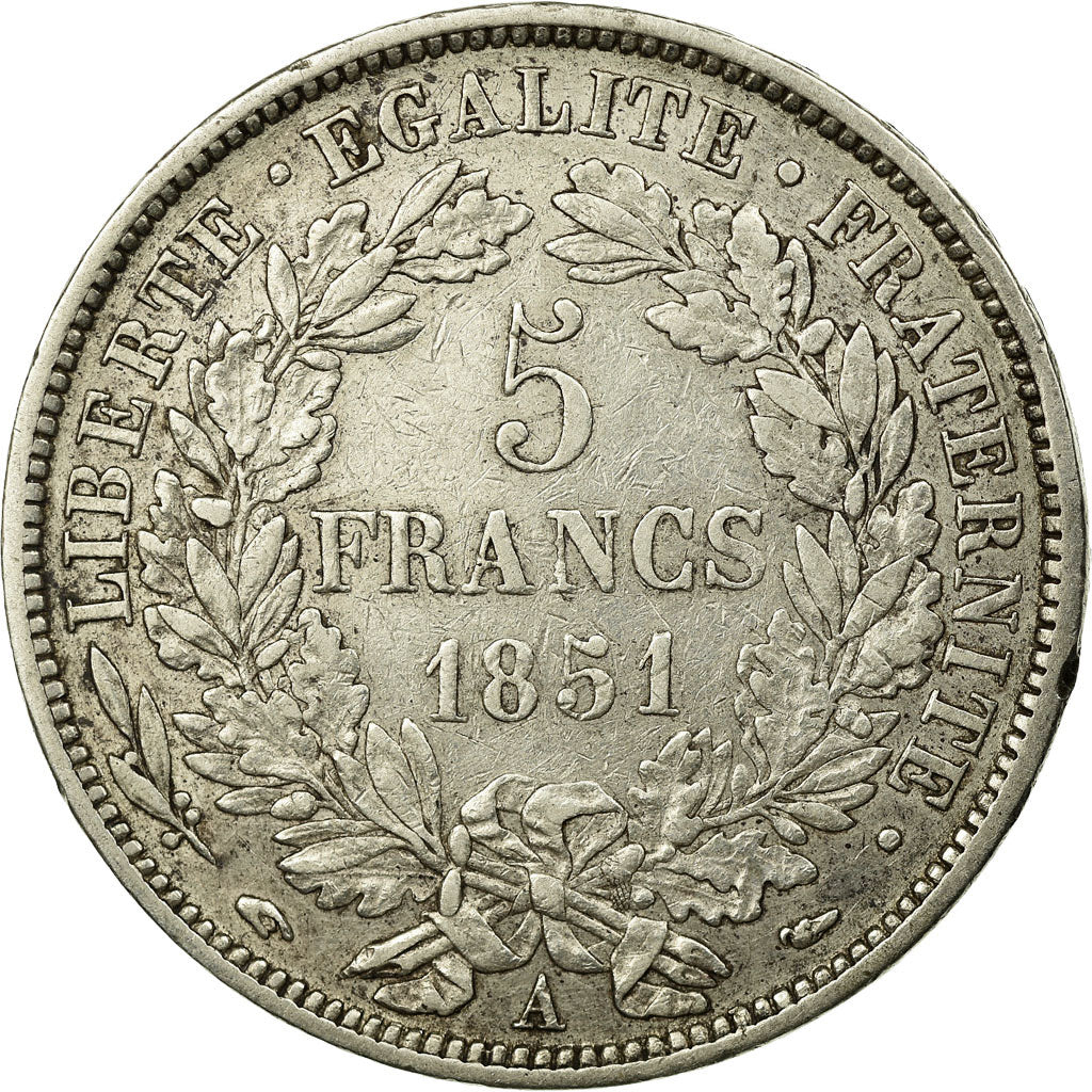 Moneta, Francia, Cérès, 5 Francs, 1851, Paris, BB, Argento, KM:761.1