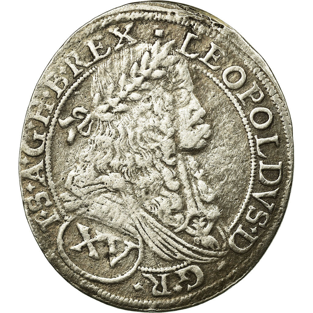 Moneta, Ungheria, Leopold I, 15 Krajczar, 1674, Pressburg, BB, Argento, KM:192