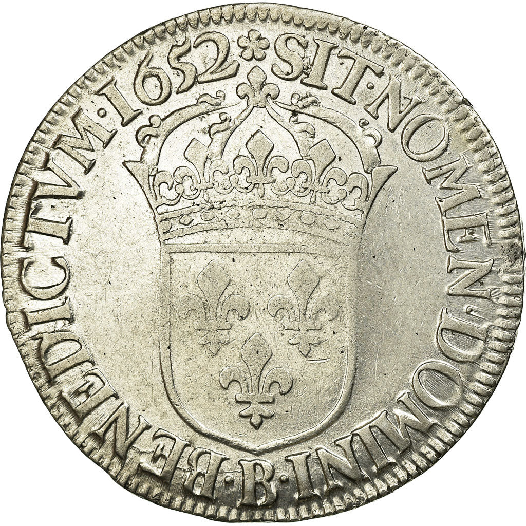 Moneda, Francia, Louis XIV, Écu à la mèche longue, 1652, Rouen, MBC, KM 155.2