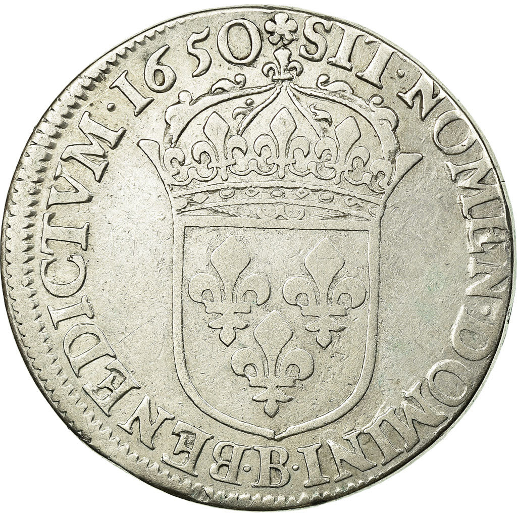 Moneta, Francia, Louis XIV, 1/2 Écu à la mèche longue, 1650, Rouen, KM 164.3