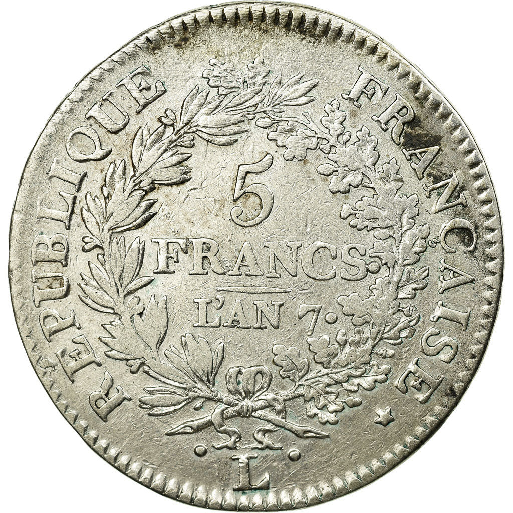 Münze, Frankreich, Union et Force, 5 Francs, AN 7, Bayonne, S+, Silber