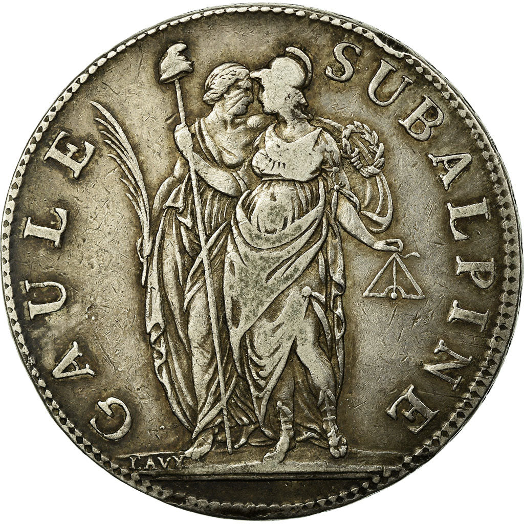 Monnaie, États italiens, PIEDMONT REPUBLIC, 5 Francs, An 10, TTB, Argent, KM:4