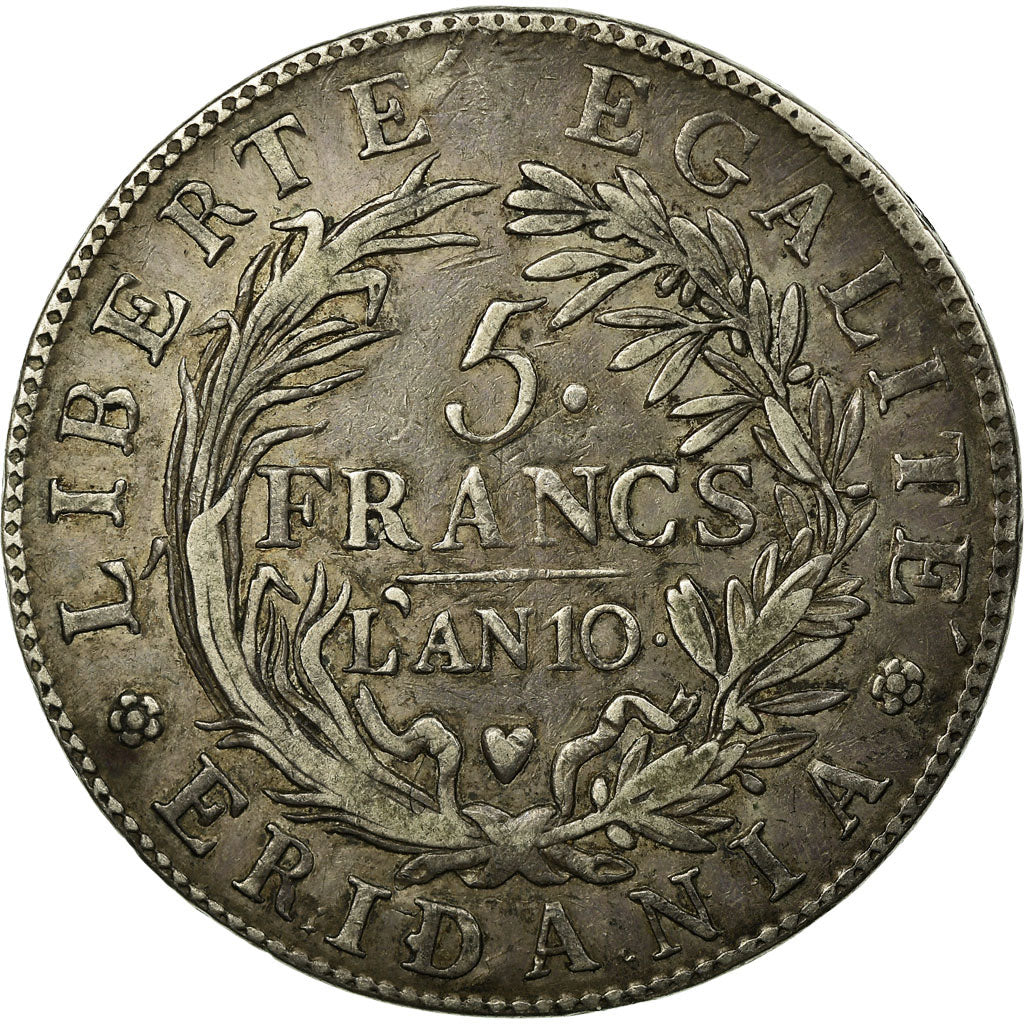 Monnaie, États italiens, PIEDMONT REPUBLIC, 5 Francs, An 10, TTB, Argent, KM:4