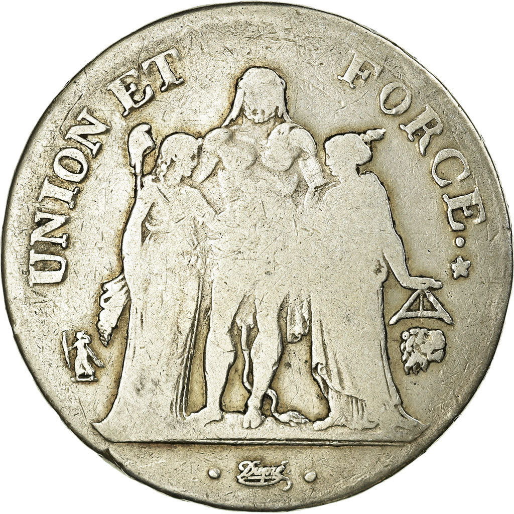 Monnaie, France, Union et Force, 5 Francs, An 10, Bayonne, B+, Argent