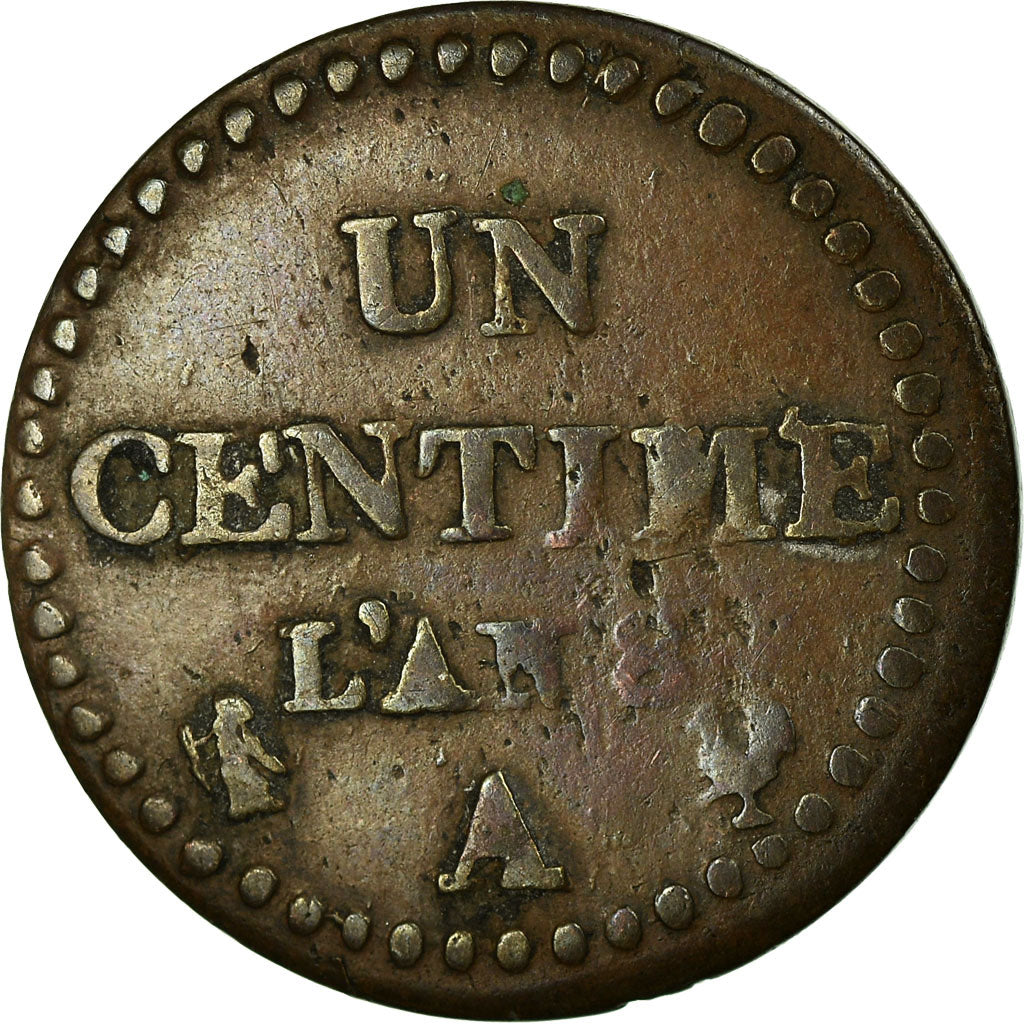 Moneda, Francia, Dupré, Centime, AN 8, Paris, BC+, Bronce, KM:646, Gadoury:76a