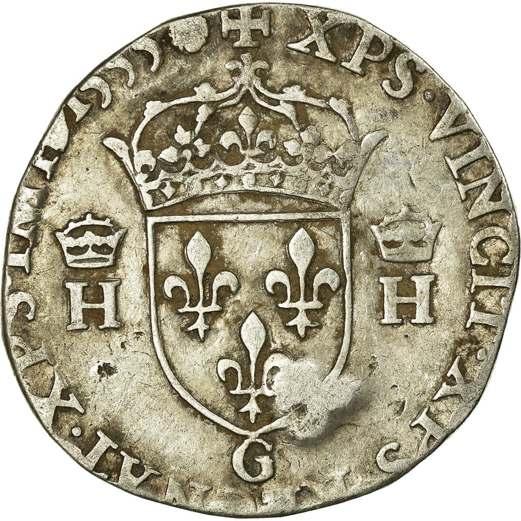 Coin, France, Henri II, Teston, 1555, Poitiers, VF(20-25), Silver, Sombart:4558