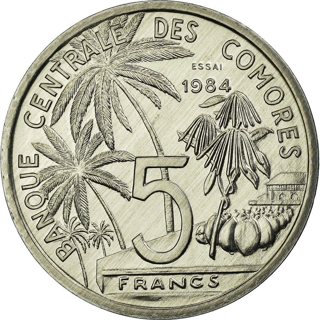 Coin, Comoros, 5 Francs, 1984, Paris, ESSAI, MS(65-70), Aluminium, KM:E9