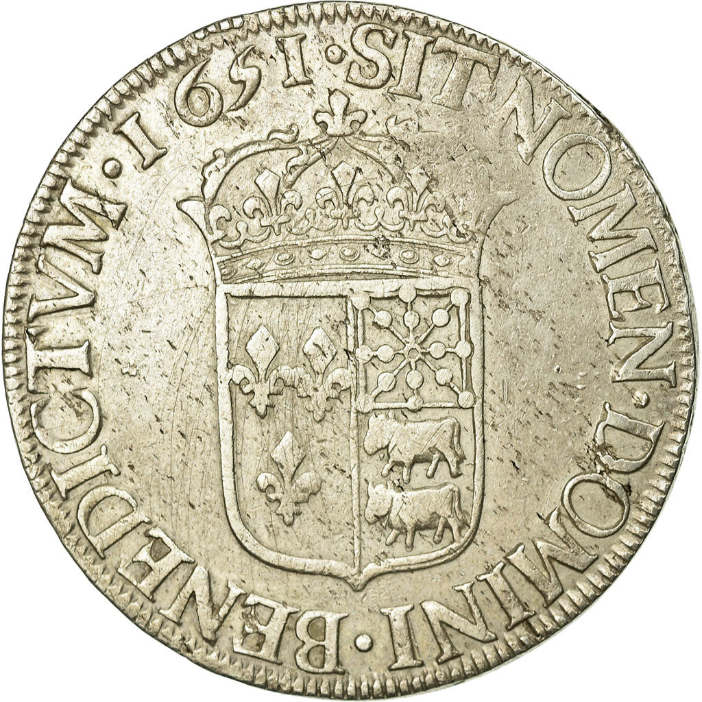 Moneta, Francia, Louis XIV, Écu de Béarn à la mèche longue, 1651, Pau, KM 181.1