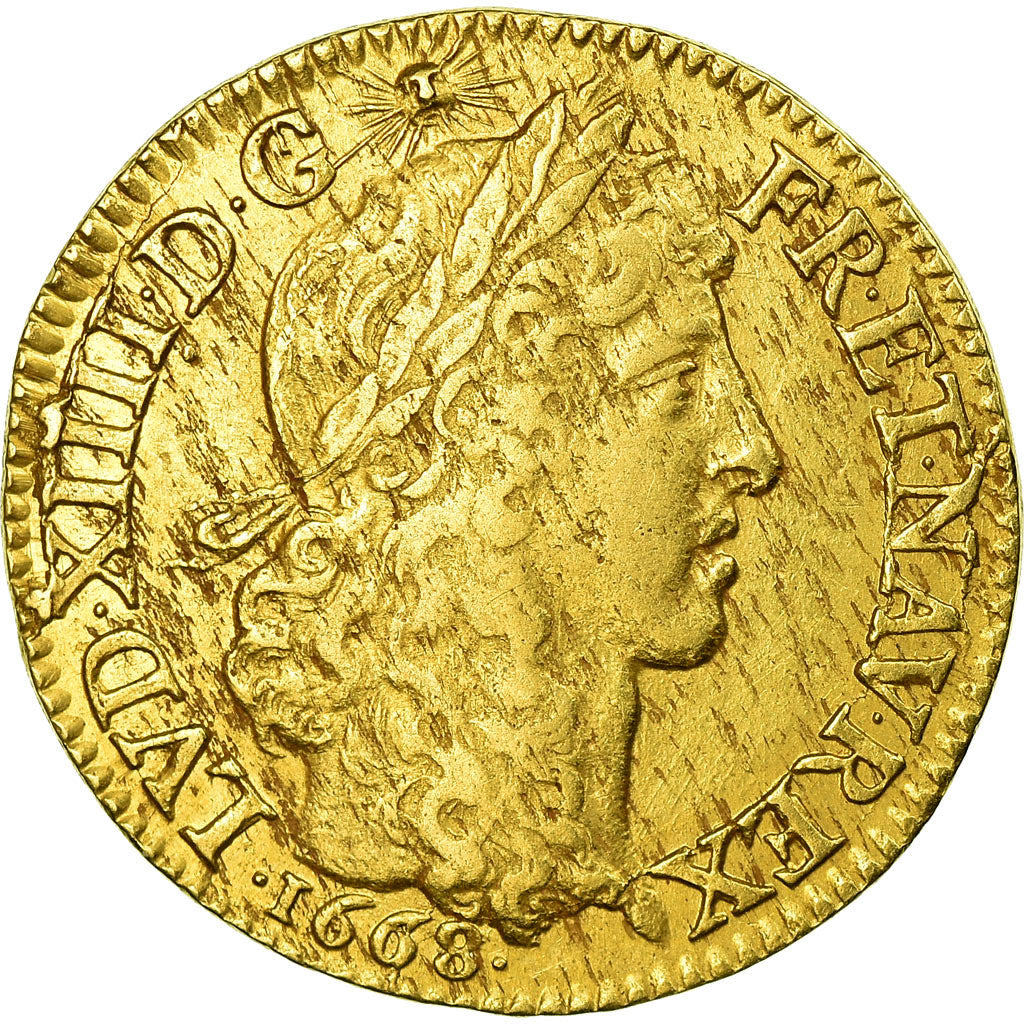 Münze, Frankreich, Louis XIV,Louis d'or au buste juvénile,tête laurée,1668 Paris