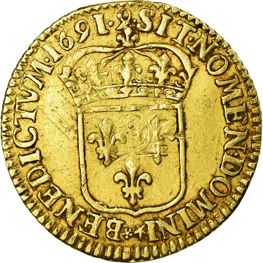 Coin, France, Louis XIV, 1/2 Louis d'or à l'écu, 1691, Rennes, KM 277.17