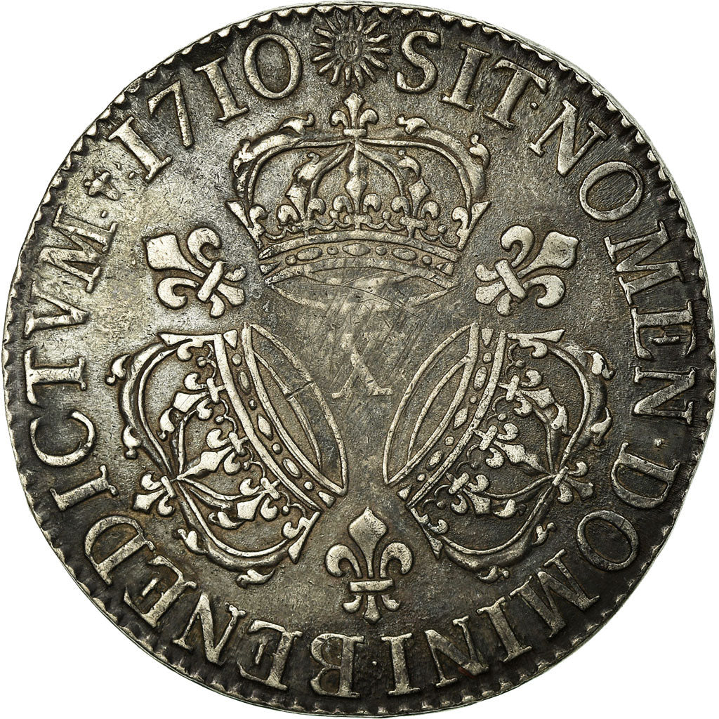 Moneda, Francia, Louis XIV, Écu aux 3 couronnes, Ecu, 1710, Amiens, MBC, Plata