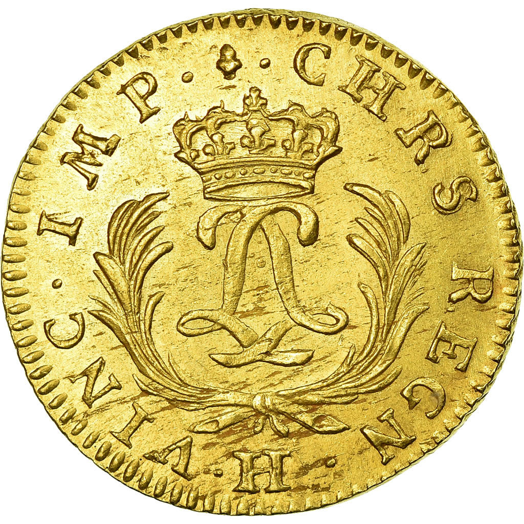 Monnaie, France, Louis XV, Louis d'or Mirliton, grandes palmes, 1724 La Rochelle